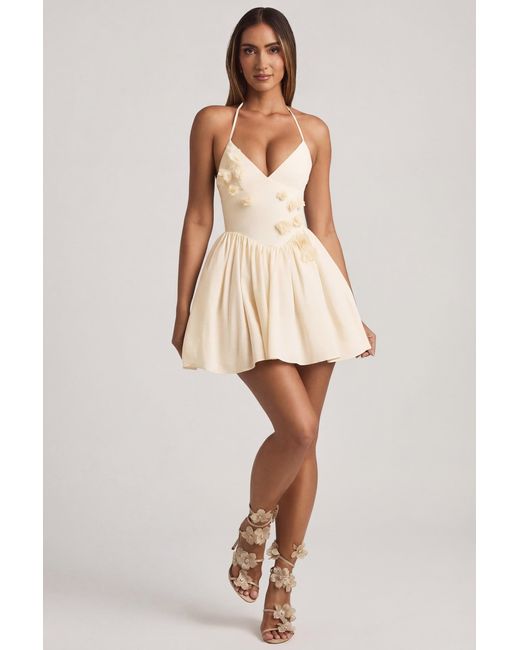 Oh Polly White Halterneck Floral-Appliqué Corset Mini Dress
