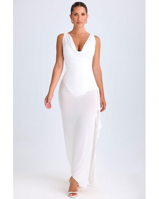 Oh Polly White Ruffle-Trim Cowl-Neck Midaxi Dress