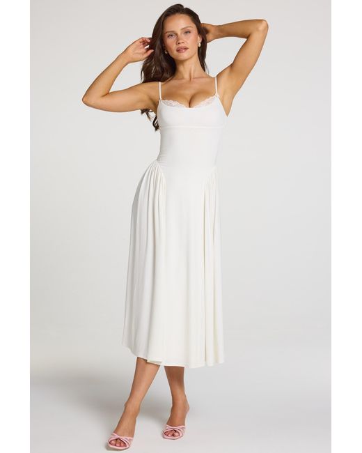 Oh Polly White Modal Lace-Trim Midaxi Dress