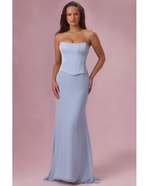 Oh Polly Blue Satin Corset Bridesmaid Dress