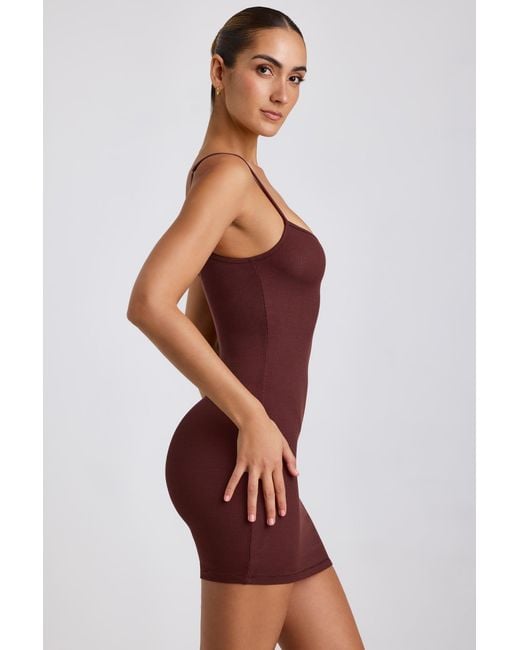 Oh Polly Brown Ribbed Modal Mini Dress