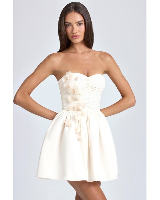 Oh Polly White Bandeau Floral-Appliqué Corset Mini Dress