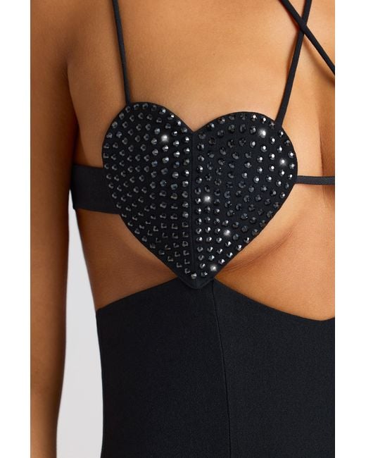 Oh Polly Black Embellished Heart Cup Detail Mini Dress
