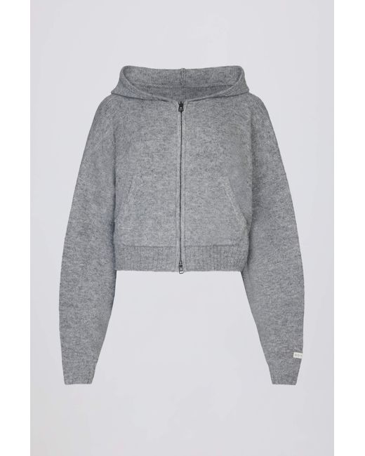 BO+TEE Gray Soft Knit Zip-Up Cropped Hoodie