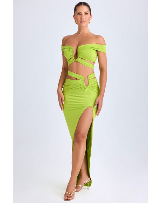 Oh Polly Green Asymmetric Cut-Out Maxi Skirt
