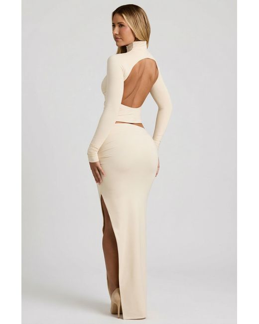 Oh Polly White Modal Ruched Backless Turtleneck Top