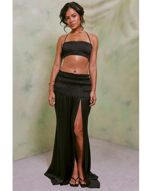 Oh Polly Black Shirred Halter Neck Crop Top