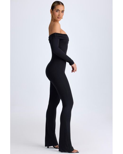 Oh Polly Black Modal Off-Shoulder Ruched Jumpsuit