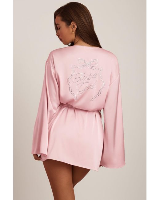 Oh Polly Pink Embellished Wrap-Over Robe