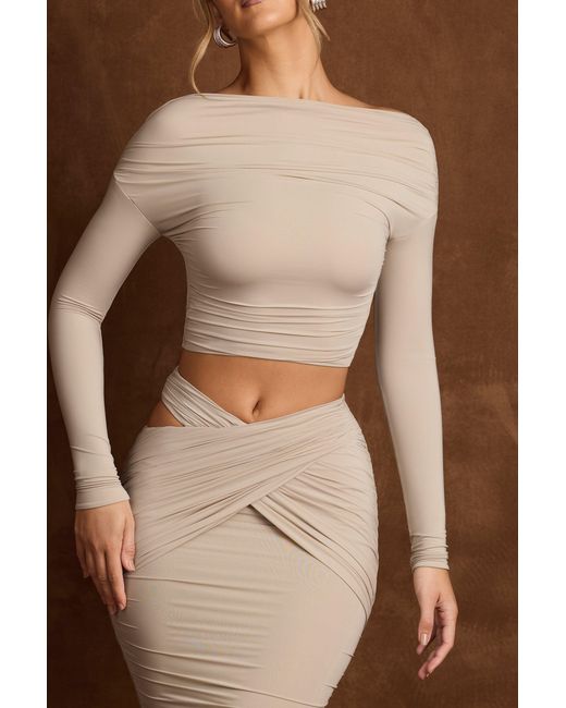Oh Polly Gray Open-Back Draped Crop Top
