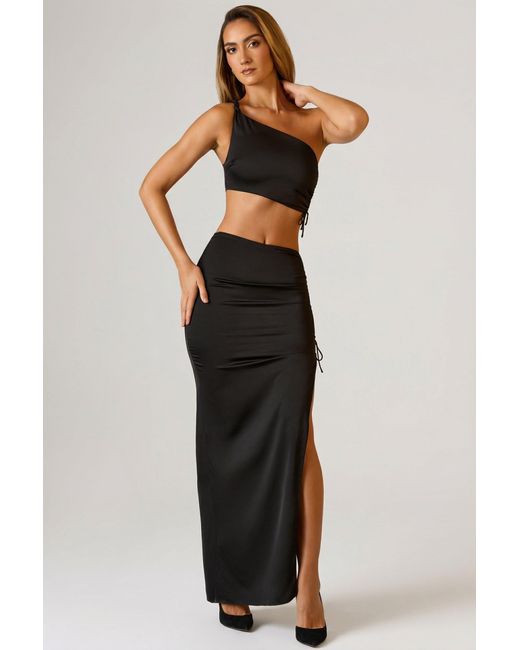 Oh Polly Black Ruched Asymmetric Crop Top