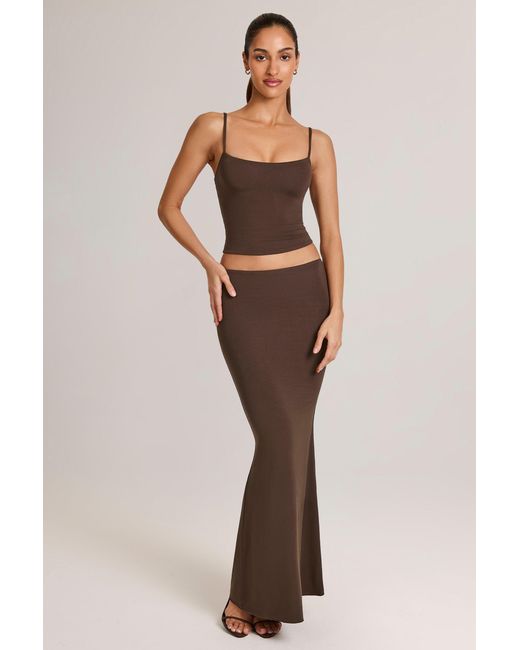Oh Polly Brown Modal Mid-Rise Fishtail Maxi Skirt