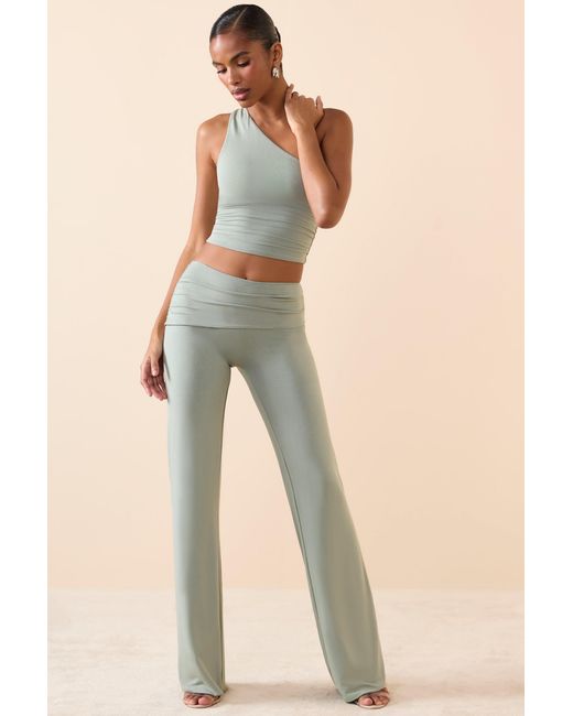 Oh Polly Green Mid-Rise Straight-Leg Trousers