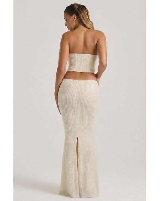 Oh Polly White Embellished Cut-Out Draped Corset Gown