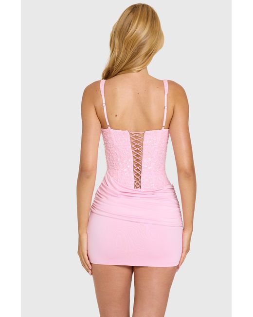 Oh Polly Pink Embellished Corset Mini Dress