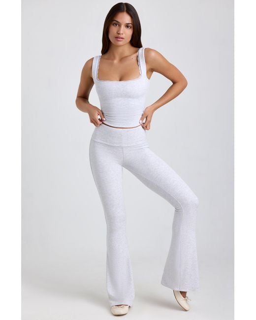 Oh Polly Gray Ribbed Modal Lace-Trim Tank Top