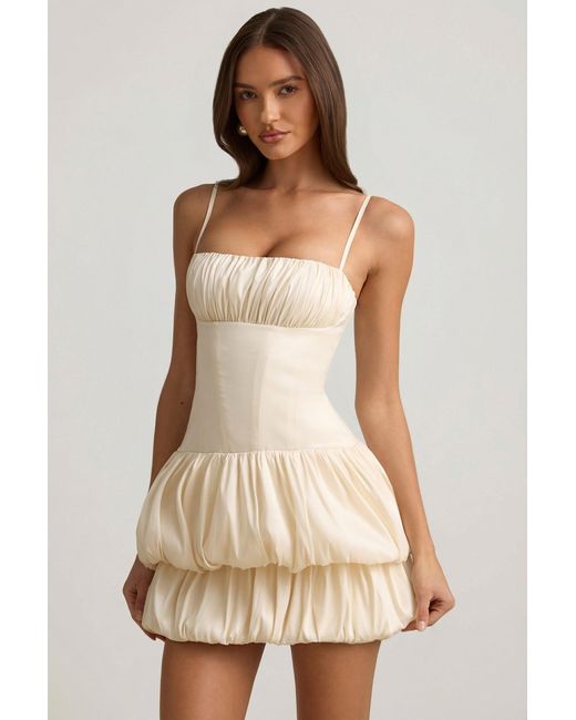 Oh Polly White Satin Bubble Hem Corset Mini Dress
