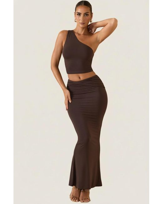 Oh Polly Brown Modal One-Shoulder Top
