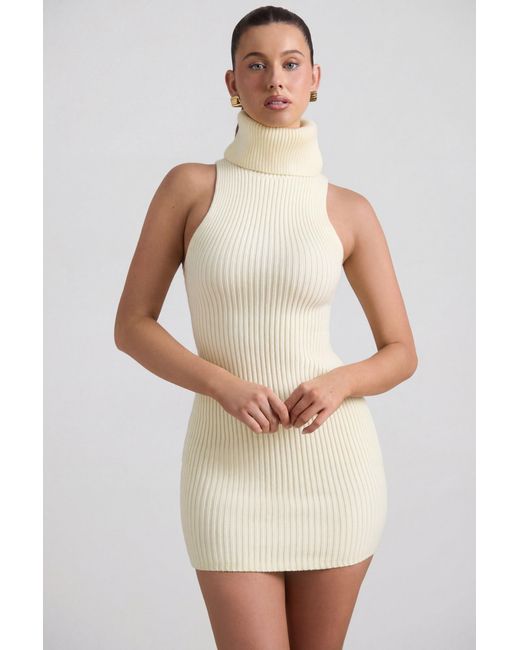 Oh Polly Yellow Ribbed-Knit Turtleneck Mini Dress