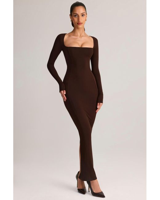 Oh Polly Brown Modal Square-Neck Bodycon Maxi Dress