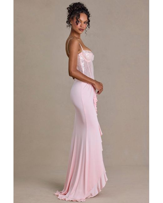 Oh Polly Pink Embellished Lace Corset Gown