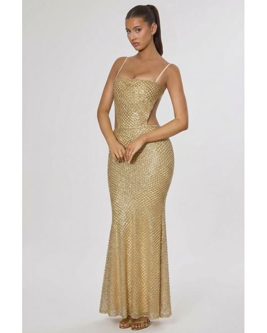 Oh Polly Metallic Embellished Cut-Out Gown
