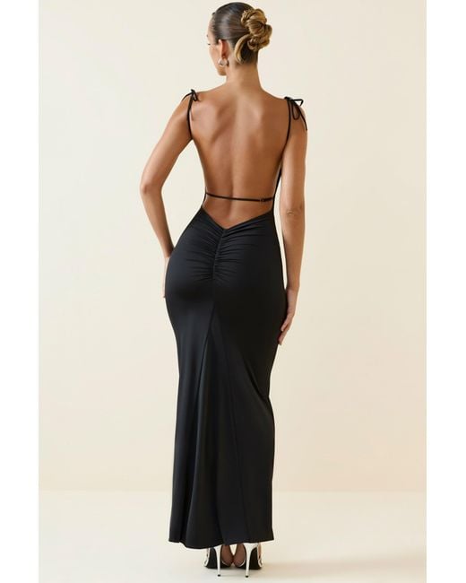 Oh Polly Black Ruched Backless Maxi Dress