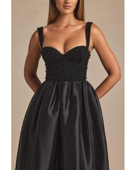 Oh Polly Black Embellished Corset Gown