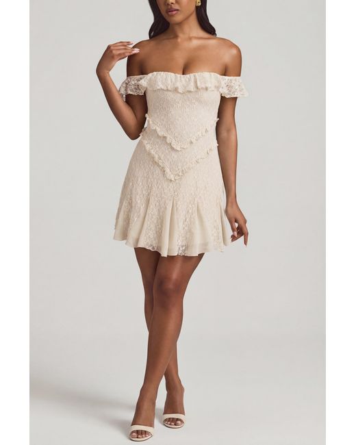 Oh Polly White Off-Shoulder Lace A-Line Mini Dress