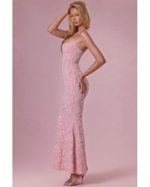 Oh Polly Pink Embellished Square Neck Maxi Dress