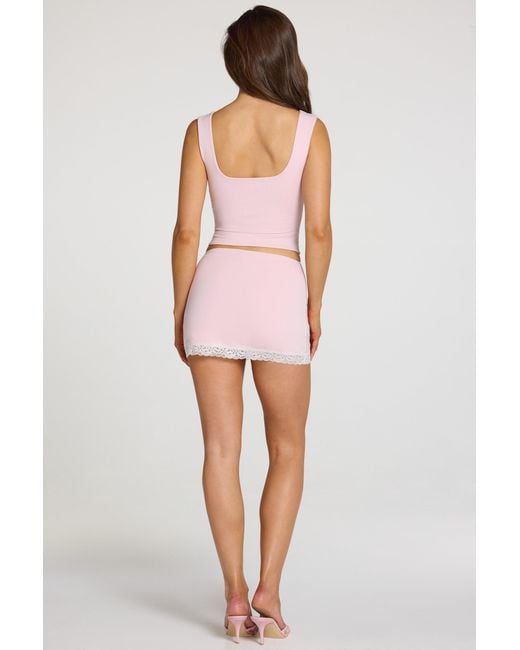 Oh Polly Pink Modal Lace-Trim Low-Rise Skort
