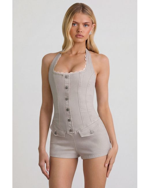 Oh Polly Natural Button-Down Halterneck Playsuit