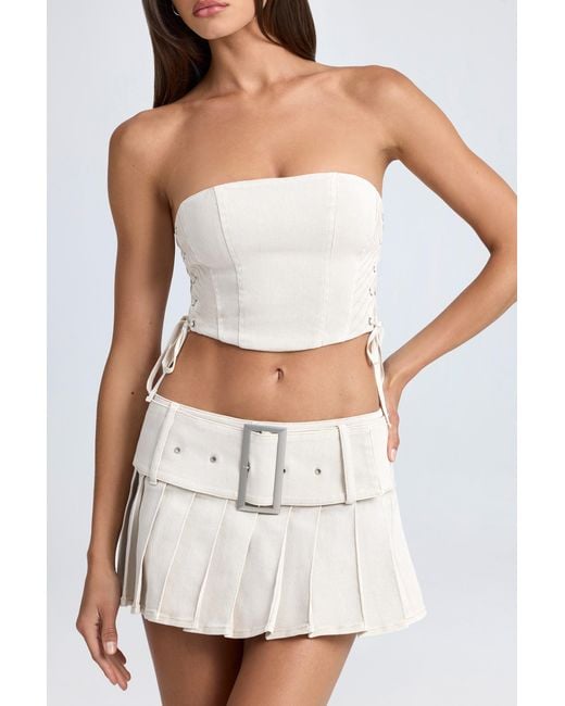 Oh Polly White Belted Pleated Low-Rise Micro Mini Skirt