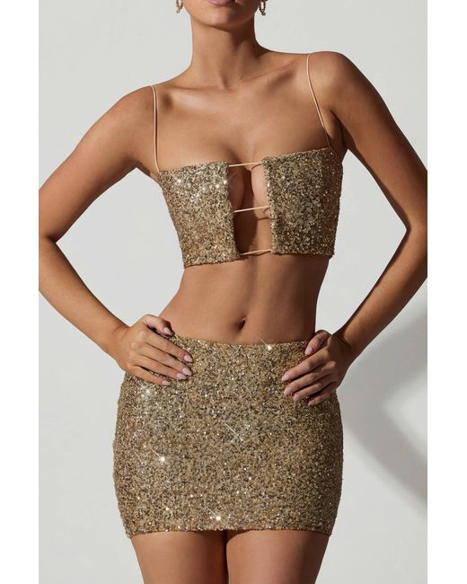 Oh Polly Metallic Embellished Mid-Rise Mini Skirt