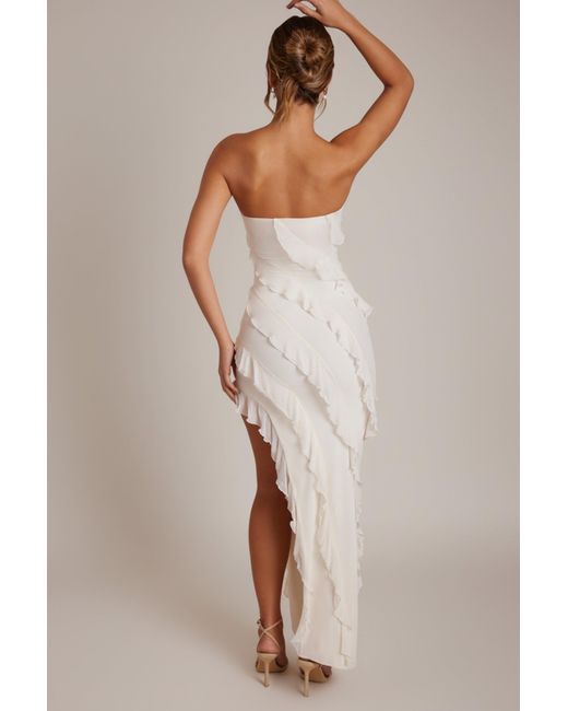Oh Polly White Bandeau Ruffle Detail Maxi Dress