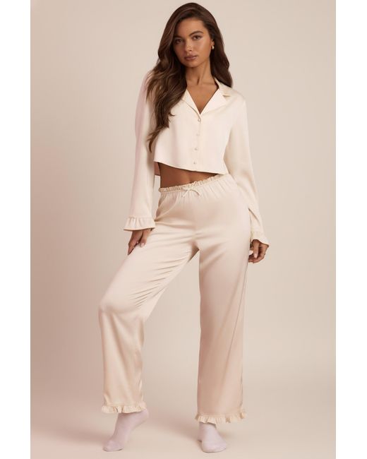 Oh Polly White Ruffle-Trim Mid-Rise Pyjama Trousers
