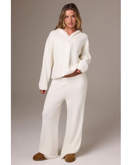 BO+TEE White Ribbed Knit Wide-Leg Joggers