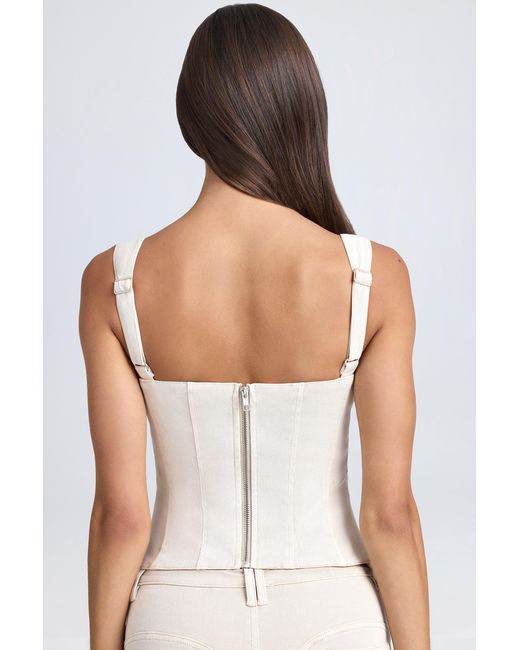 Oh Polly White Denim Style Lace-Up Corset Top