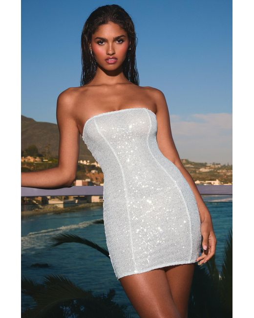 Oh Polly White Embellished Bandeau Mini Dress