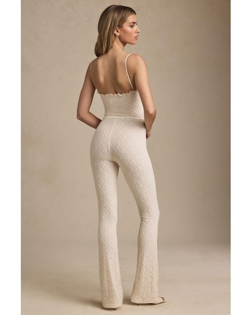 Oh Polly White Bow-Detail Lace Flared Jumpsuit