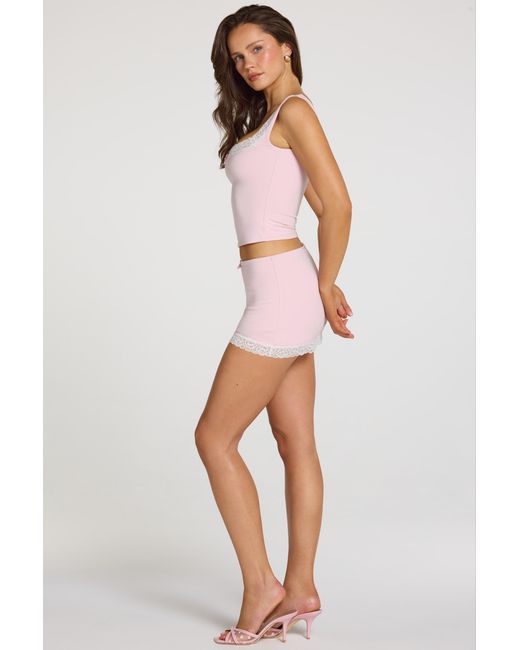 Oh Polly Pink Modal Lace-Trim Low-Rise Skort