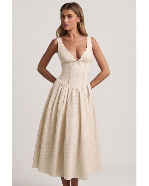 Oh Polly White Broderie Anglaise Bow-Detail A-Line Midaxi Dress