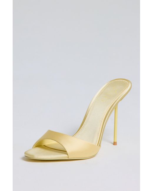 Oh Polly Yellow Satin Heeled Mule Sandal