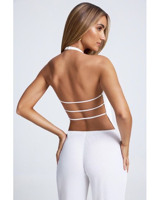 Oh Polly White Open-Back Asymmetric Halterneck Top
