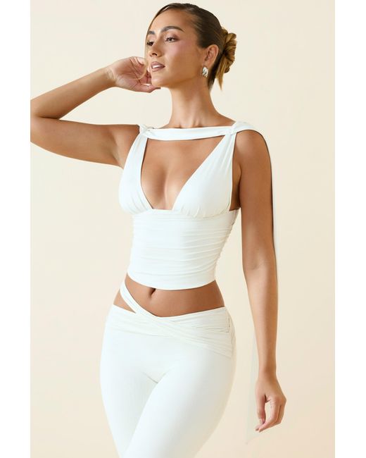 Oh Polly White Plunge-Neck Draped Top