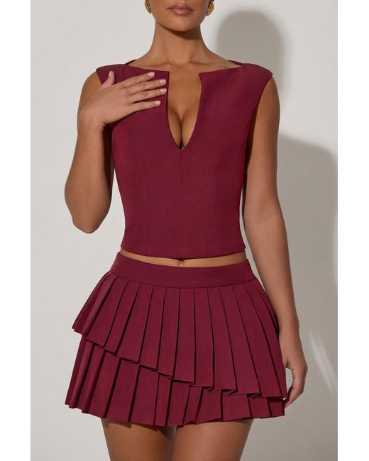 Oh Polly Layered Pleated Low-Rise Mini Skirt