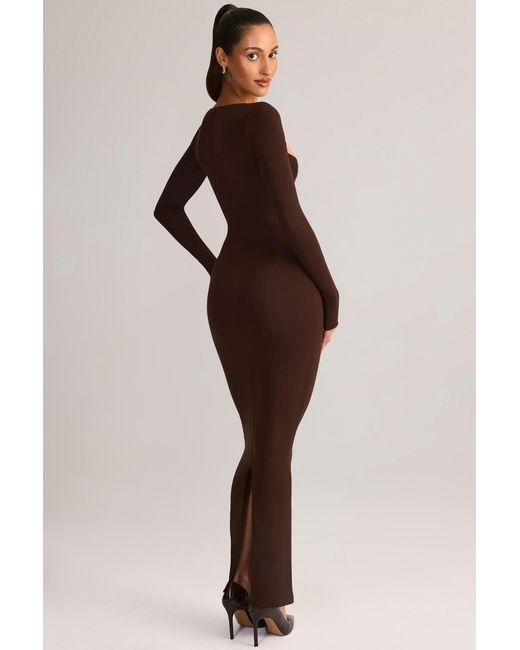 Oh Polly Brown Modal Square-Neck Bodycon Maxi Dress