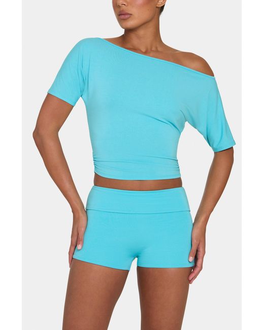 BO+TEE Blue Buttercloud Mini Foldover Shorts