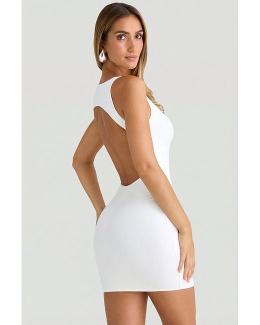 Oh Polly White Modal High-Neck Open-Back Mini Dress