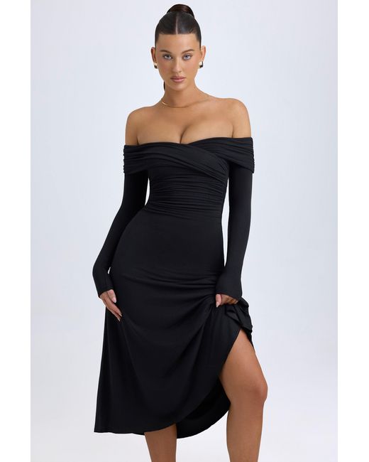 Oh Polly Black Modal Off-Shoulder Ruched Midaxi Dress